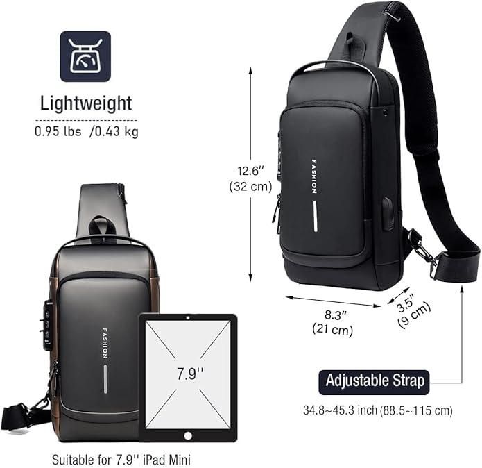 Sling Bag for Men & Women with USB Charging Point