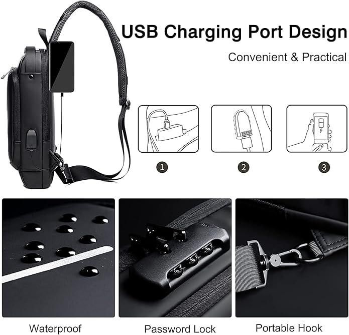 Sling Bag for Men & Women with USB Charging Point