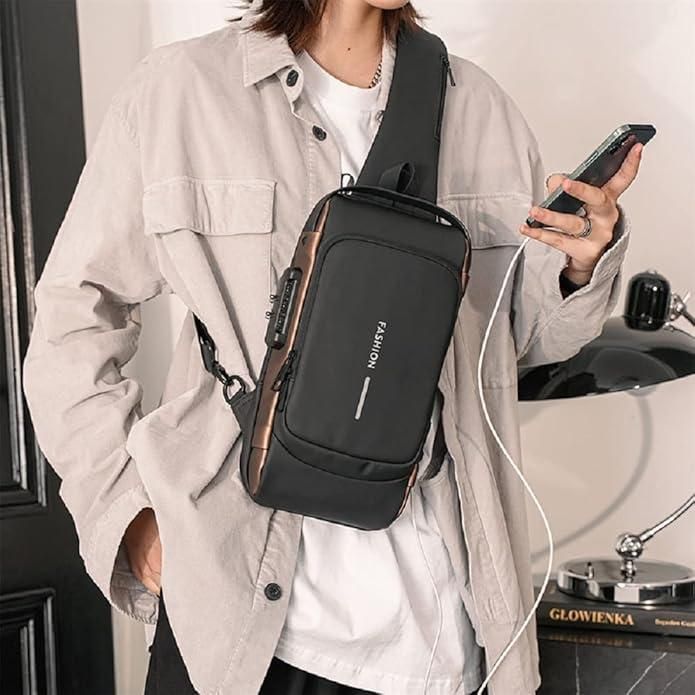 Sling Bag for Men & Women with USB Charging Point