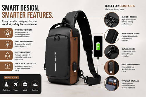 Anti-Theft Sling Bag With A USB Charging Cable